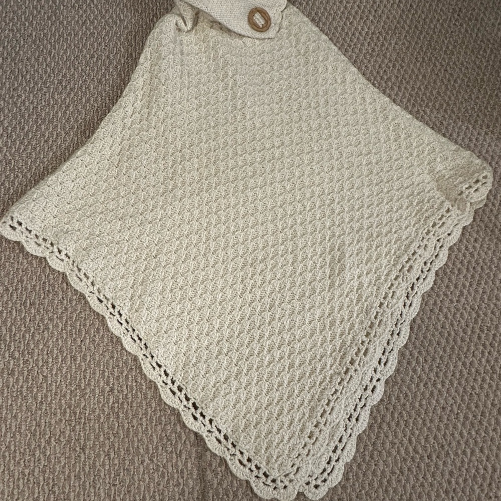 Cream Knit Poncho with Button Detail